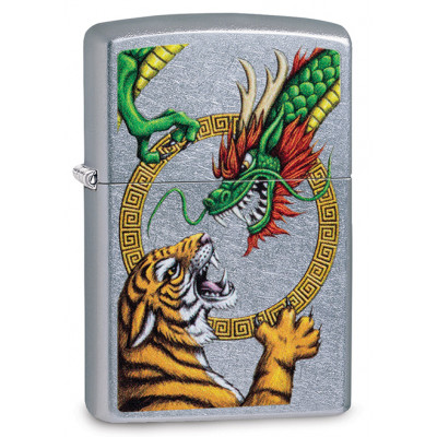 Zippo Зажигалка ZIPPO Dragon Design 29837 Серебряная Тигр и Дракон (Made in USA) серебристый